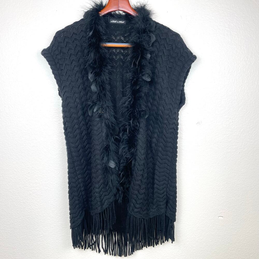 Womens Kimono Sz M Feathered Crochet Fringe Whimsigoth Dark Fairy Cover Up Boho